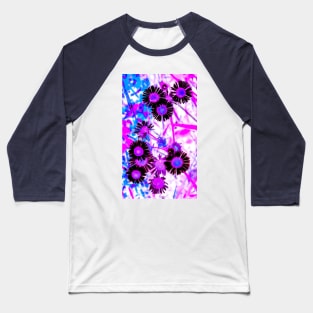 Inverted Pink Blue Summer Flowers Pattern Baseball T-Shirt